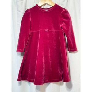 Lands End Girls Velvet Dress Fuchsia Pink Long Sleeve Size 3T